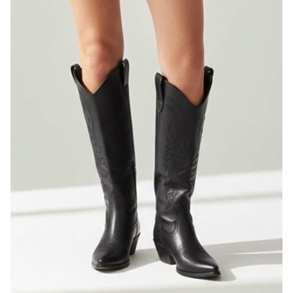 Black Western Knee High Boots Size 37 Cowboy Core Black